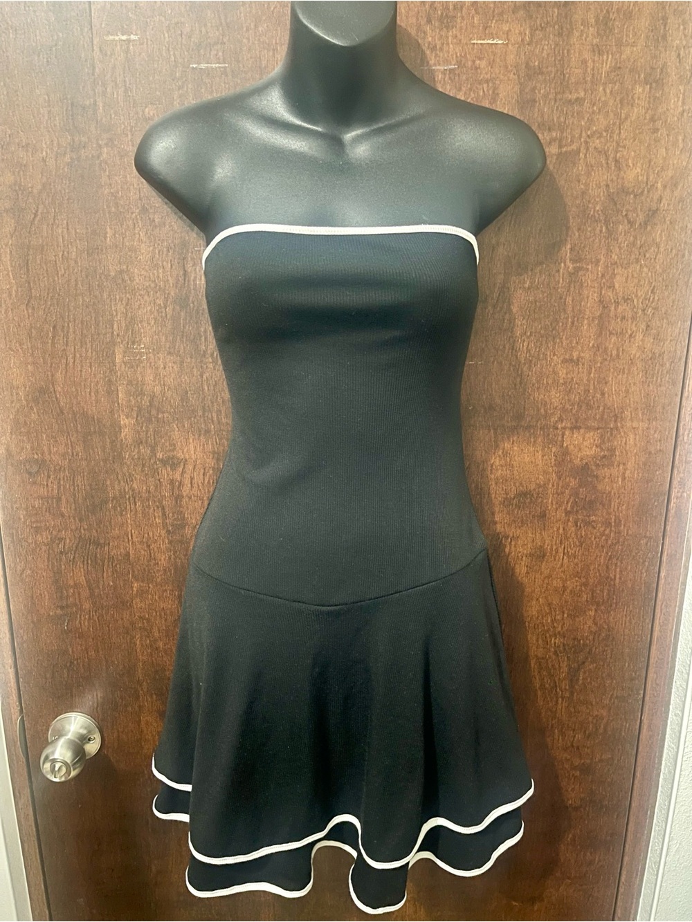 SHEIN Black Strapless Dress with White Trim